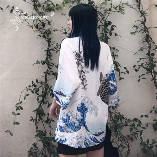 Harajuku Kimono Street Clothing Japanese Kimono Cardigan Women Yukata Geisha Kimono Obi Japanese Asian Shirt Chiffon Jacket