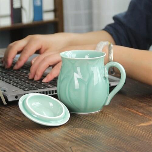 Coffee Mugs Teacups Microwave and Dishwasher Safe 15oz Cup with Lid 450ml Porcelain Drinkware Chinese Style Creamic Tableware