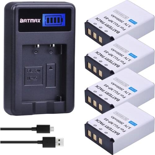 4Pc NP-85 2000mAh NP-85 Rechargeable Batteries + LCD USB Charger for Fujifilm NP-85, BC-85, BC-85A FinePix S1, FinePix SL2
