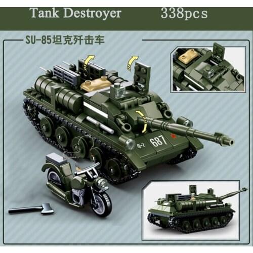 Military Building Block Set Army Tank Destroyer Weapon Soldier DIY Model Assembling Bricks Childrens Educational Toy Boy Gift