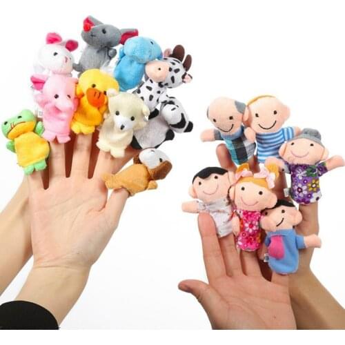 12Pcs/Set Cartoon Animal Family Finger Puppet Soft Plush Toys Role Play Tell Story Cloth Doll Educational Toys For Children Gift