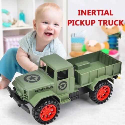 LazyChild Baby Toy Car Anime Childrens Inertia Military Truck Pickup Army Green Gift Model Stall Park Boy Toy For Kid 3-6 Years