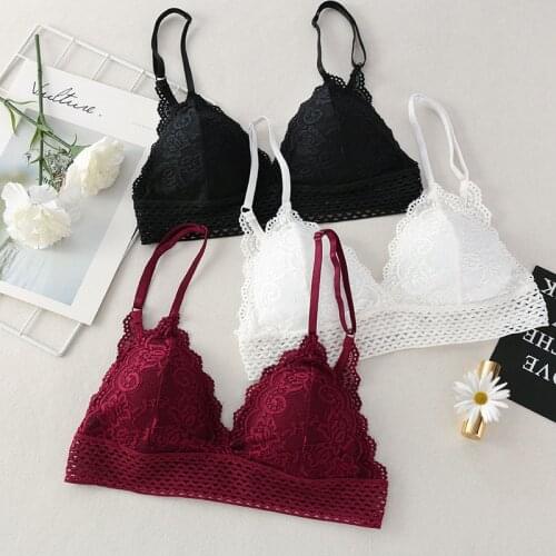 Hot French Deep V Sexy Lace Bra Triangle Cup Seamless Wireless Bra Lingerie Thin Underwear Push Up Women Girls Bralette