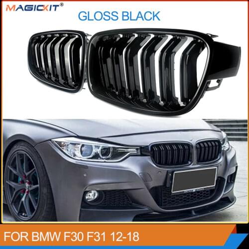 MagicKit Pair Gloss Black Kidney Grill Grille Twin Bar For BMW 3 Series F30 F31 2012-2016