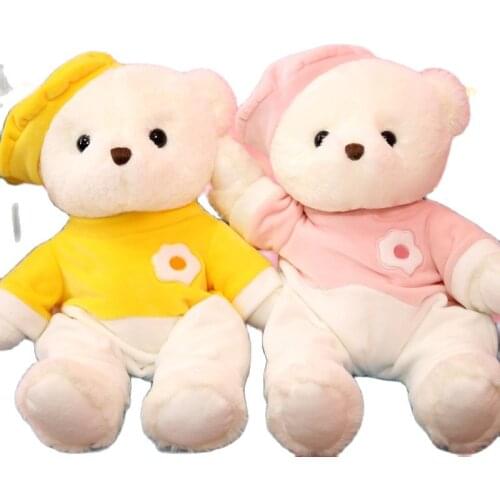 1pc 38cm Cute Teddy Bear with Clothes Plush Toys Kawaii Bears with Eggs Pillow Stuffed Soft Animal Dolls for Kids Child Gift