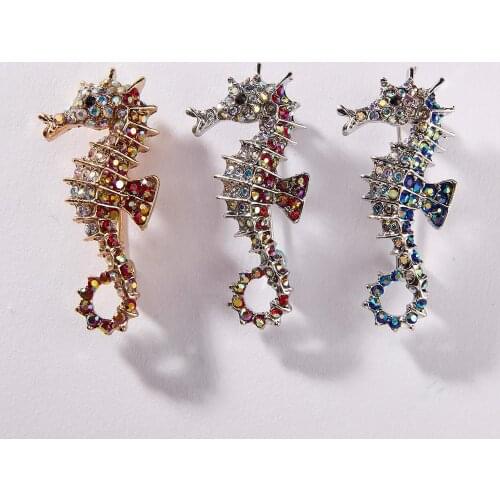 Fashion Animal Series Rhinestone Seahorse Brooch Sea Horse Brooches Brooch Pins Vintage Jewelry Bouquet for Women Men Jewelry