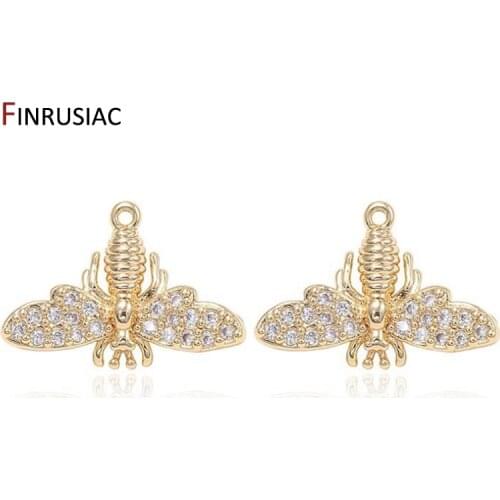 Fashion Zircon Bee Charm Pendant Components DIY Making Earrings Bracelets Necklaces Accrssories 14k gold plated Jewelry Findings