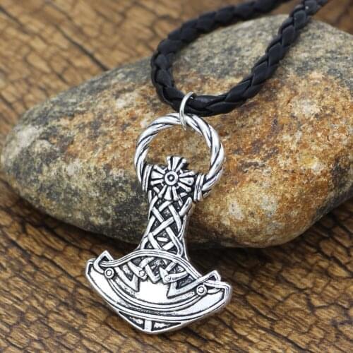 Men Viking Thor Mjolnir Viking Amulet Hammer Scandinavian Pendant Necklace Gift Jewelry with Gift Bag