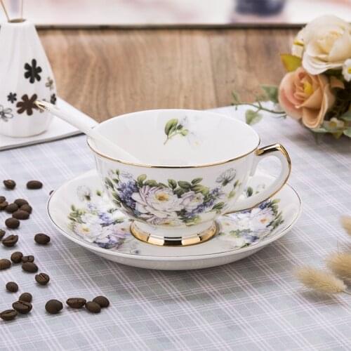 250ml European Style Bone China Coffee Cup Saucer Set Luxury Handmade Flower Ceramic High Grade Gift Afternoon Tea Cup