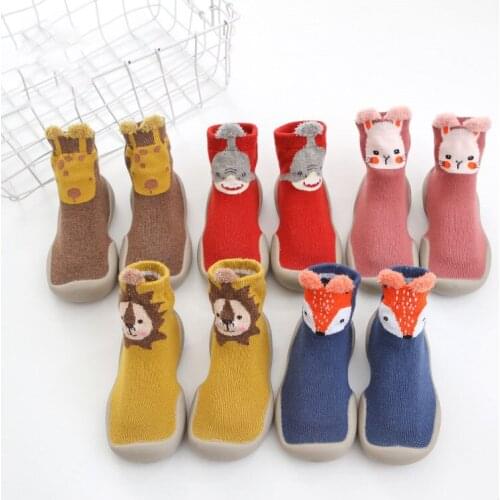 Baby Toddler Shoes Baby Shoes Non-slip Fox Tiger Spring Atumn Shoes Sock Floor Shoes Foot Socks Animal Style with Rubber Soles