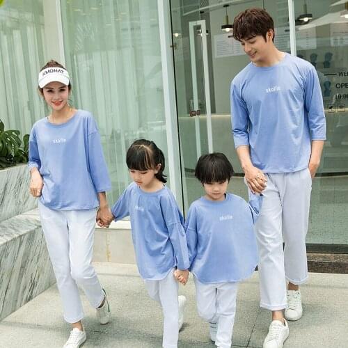 Family Matching Outfits Spring Autumn Mum Daughter Dad Son Matching Cotton Sweatshirt Adults Kids T-Shirts Couple Matching Set