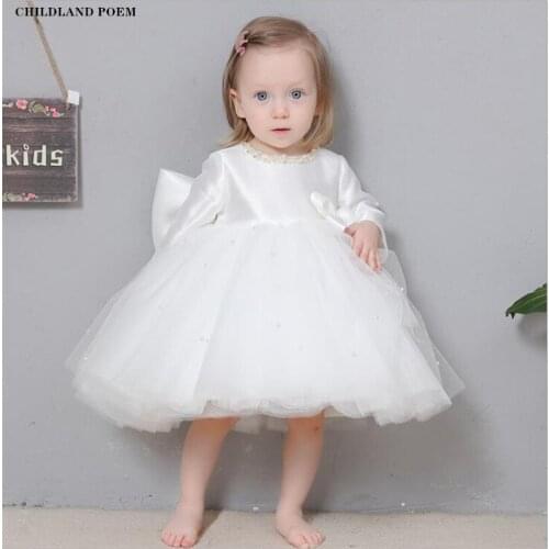 1st Birthday Baby Girls Dress Princess Wedding Party Girls Ball Gown Vestido Pearl Lace Kids Dresses For Girl Baby Baptism Dress
