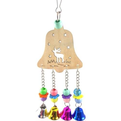 Bird Hanging Bite Toy Multicolor Wooden Beads with Bells Parrot Climbing Chewing for Macaw African Greys Conure