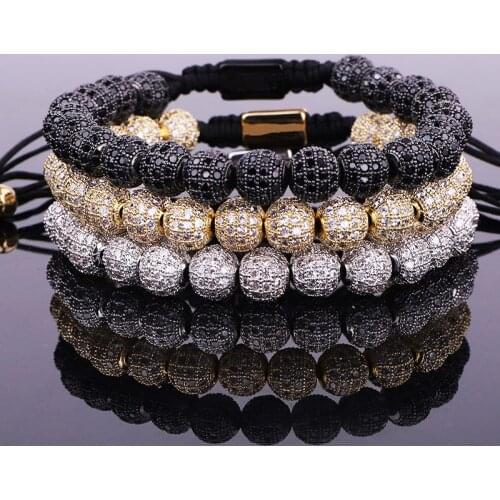 Luxury Men Jewelry Bracelet CZ Micro Pave Ball Beads Woven Custom Bracelet For Women Men