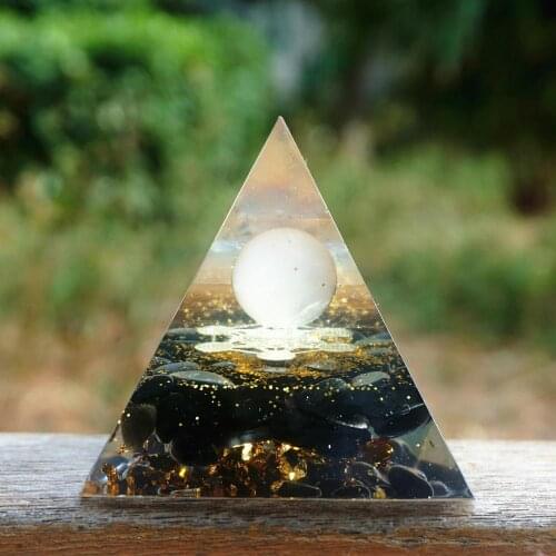 Handmade Orgonite Pyramid 60mm ROSE QUARTZ SPHERE HEALING Crystal Reiki Orgone Pyramid Chakra EMF Protection