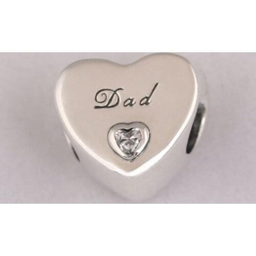 Authentic S925 Bead DIY Jewelry Dads Love Charm fit Lady Bracelet Bangle Girl Birthday Gift Clear CZ