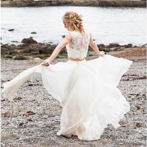 Smileven Wedding Dress 2 Pieces 2019 Lace Top Bride Dresses Sexy Chiffon Wedding Bridal Gowns 2019 Custom Made