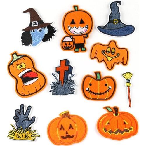 Cartoon Halloween pumpkin head Series For Iron on Embroidered Patches For Clothes Hat Jean Sticker Heat transfer DIY Patch Badge
