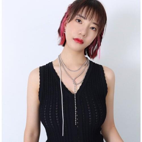 YAONUAN 4Pcs/Set Hiphop Titanium Steel Clavicle Chain Necklaces For Women Pave Setting Zircon Tassel Sweater Chain Party Jewelry