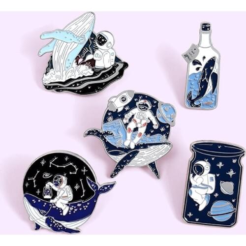 Save the Ocean Enamel Pin Astronaut and Whale Adventure in Space Ocean Brooches Bag Lapel Pin Badge Jewelry Gift for Friends