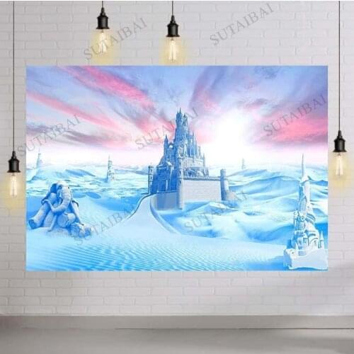 Frozen Winter Background 7x5ft Princess Ice Castle Snow Landscape Photography Backdrop Birthday Shower Photo Banner Props