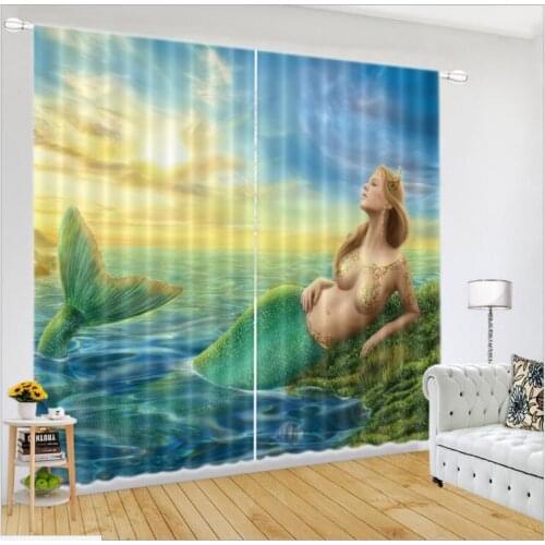 Girl Bedroom Curtain Coloured Mermaid Luxury Blackout 3D Window Curtain Living Room decorate Cortinas Drapes Rideaux pillowcase