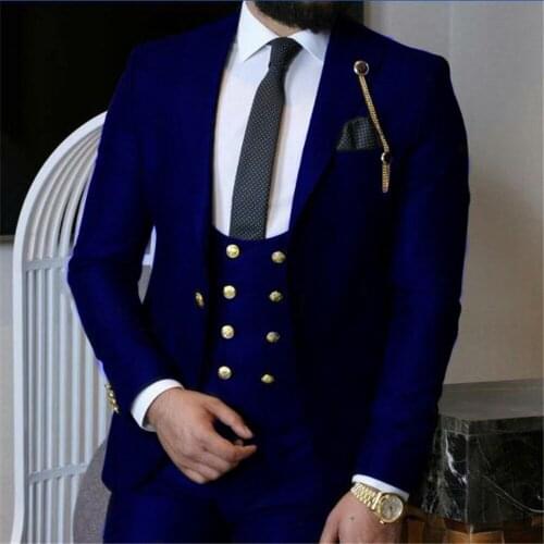 Groomsmen Black/Dark Red/Royal Blue Groom Tuxedos Peak Lapel Men Suits Wedding Best Man 3 Pieces ( Jacket+Pants+Vest+Tie ) C850