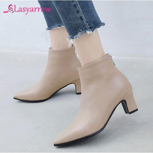 Pointed Toe Square Heel Women Boots Fashion Buckle Ankle Boots Women Shoes Zipper Cheap High Heel Boots Shoes Woman Large Size