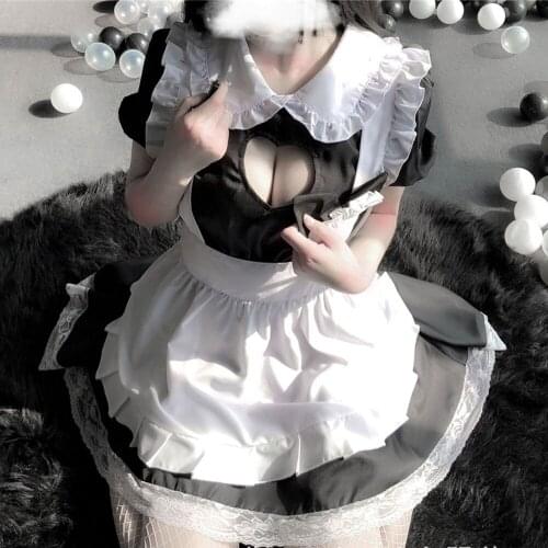 Women Maid Outfit Anime Long Dress Black and White Apron Dress Lolita Dresses Cosplay Costumes Lace Babydoll School Girl Uniform