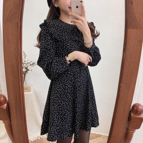 2021 Spring Summer Women Dress Dot Vintage Casual Black Party Dress Woman Plus Size Long Sleeve Female Dresses Vestidos 12226