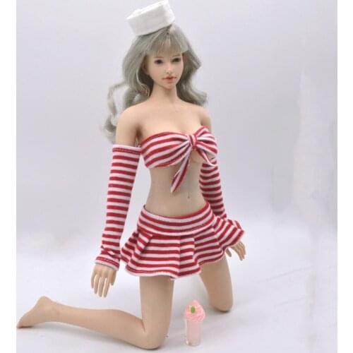 1/6 Scale navy striped suit Stripe Skirt bra Clothes Suit with Hat Fit 12'' PH TBL Action Figure Dolls