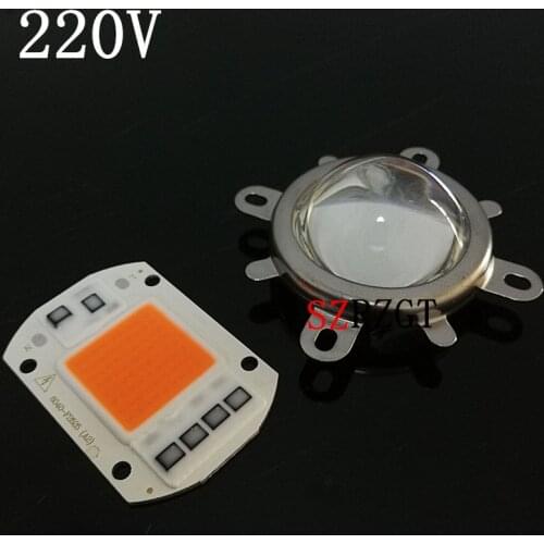 1set AC 220V 110V 50w led grow chip full spectrum 380nm-840nm+44mm 60degree lens for indoor led grow light