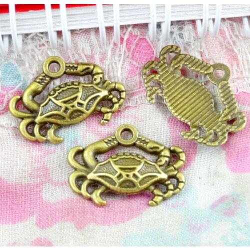 100pcs Charms Crab Antique Bronze Color 14.2*20MM Metal Alloy Jewelry Diy Accessories