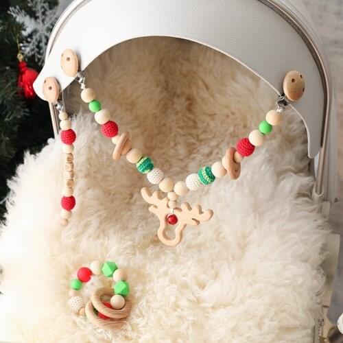 3 pcs/set Baby Stroller Accessories Infant Nursing Gifts Baby Bed Hanging Rattles Toys Pacifier Clips Beech Wooden Baby Products