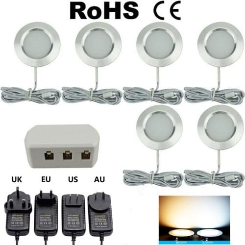 3W LED Under Counter Light Round Shape Puck Lamps Kitchen Furniture Cabinet Bookshelf Wardrobe Shelf Lighting Showcase Lamp