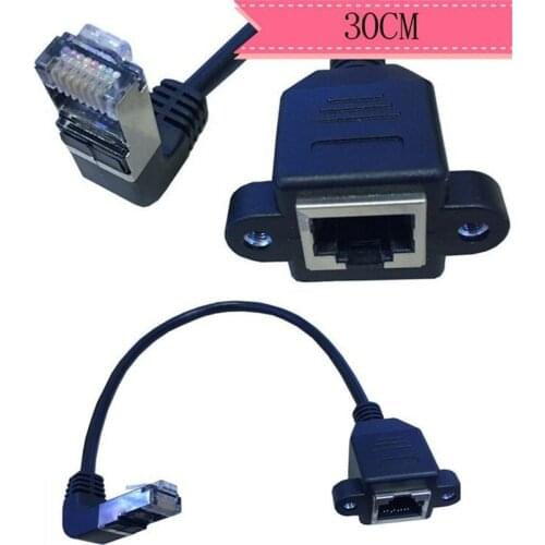 30cm/0.3m 90 degrees Up & Down RJ45 Male to Female Screw Panel Mount Ethernet LAN Network Extension Cable adapter