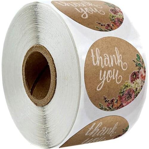 500 PCS A Roll Kraft Floral Thank You Stickers Seal Labels for Scrapbook Stickers Flower Package Stationery Sticker