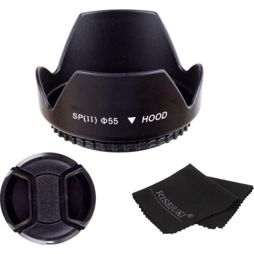 55MM Lens Hood + Cap + clean cloth for Nikon canon sony pentax camera with 55mm lens