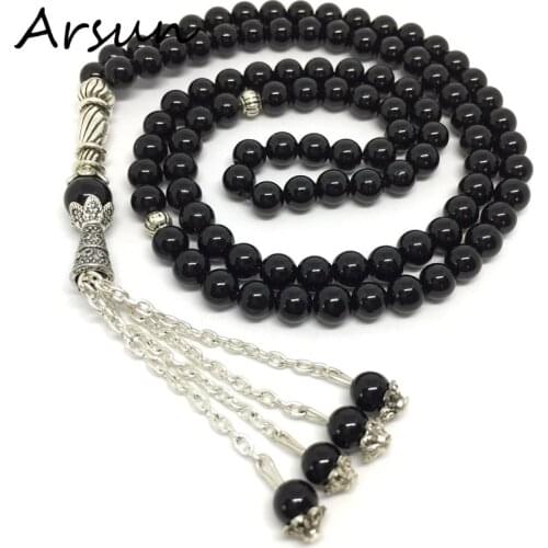 99 Beads 6mm Natural Black Stone Muslim Prayer Beads Islamic Tasbih Allah Prayer Rosary Tesbih Islam Misbaha Free Shipping