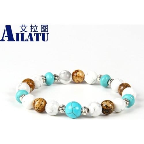 Ailatu New Design Wholesale 10pcs/lot 8mm White Howlite Marble Stone Beads Lovers Energy Bracelet