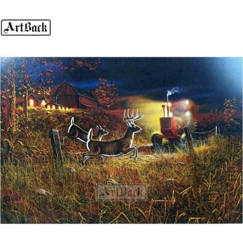 ARTBACK Diamond Painting Autumn Landscape diy 5d Square Tractor Deer 3d Diamond Mosaic Diamond Embroidery Sticker Crafts