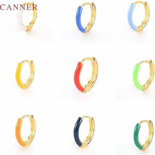 CANNER 1pcs 925 Sterling Silver Earrings For Women Color Dripping Oil Hoop Earrings Piercing Pendiente Mom Gift 2021 Trend