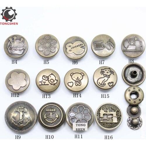 5Sets Antique Snap Button Bronze Metal Clothing Snap Fastener Button DIY Leather Craft Bag Decorative Accessory Nail Rivet