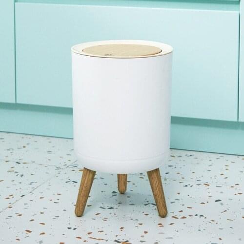 Household with Lid Press Living Room Toilet Bathroom Kitchen Nordic Style High-Foot Imitation Wood Grain Trash Can