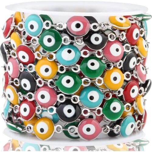 1M 8mm Stainless Steel Chain Colorful Evil Eye Pendant Necklace Bead Chains Earring Women Available Bracelets DIY Jewelry Making