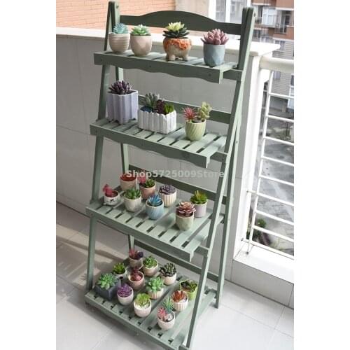 Nordic style flower shelf succulent plant shelf ladder floor type balcony folding shelf living room ladder type Japanese style