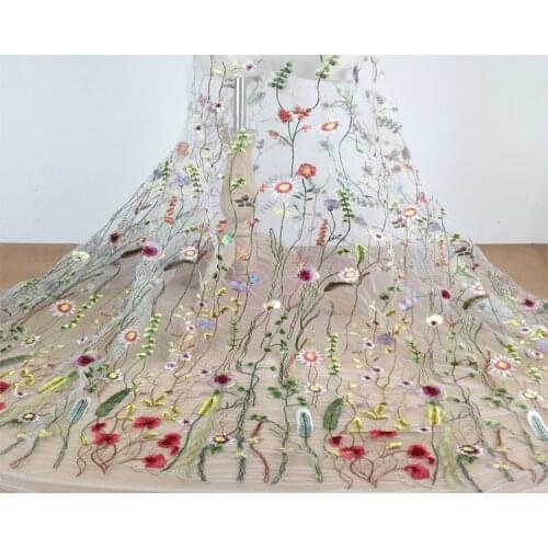 Flower Net Embroidered Fabric African Lace Material Sew On Wedding Dress Clothes Fabric Patchwork Diy 145*50cm