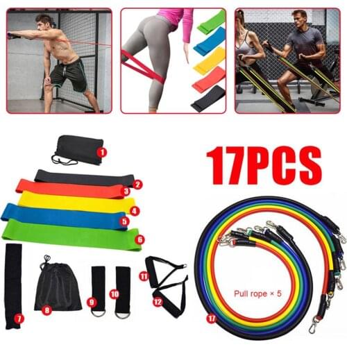 17 Pcs/Set Latex Resistance Bands Crossfit Training Exercise Yoga Tubes Pull Rope,Rubber Expander Elastic Bands Fitness with Bag