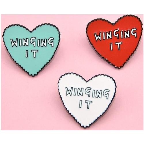 Three style Hearts Enamel Pin Winging It Badge Brooch Denim Clothes Lapel Brooch Lover hearts Jewerley Gift For Couple