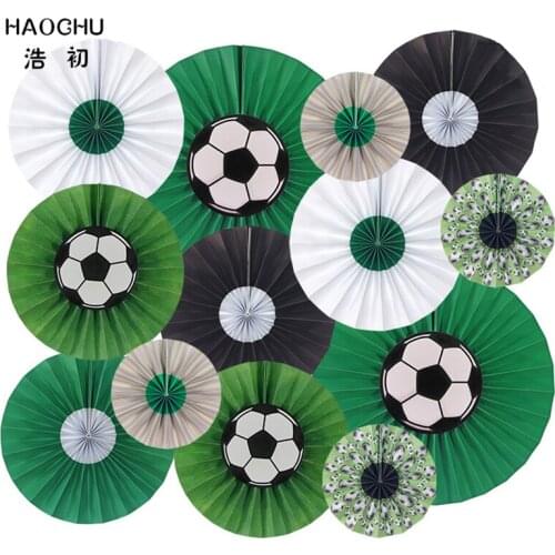 HAOCHU 13pcs/Set 6" 10" 14" Mixed Size Green White Black Hanging Paper Fan For Kids Birthday School Team Soccer Party Decor